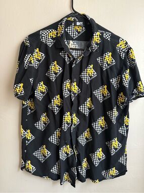 MTV Music Television Button Up Shirt Checkerboard Logo Print Size Large